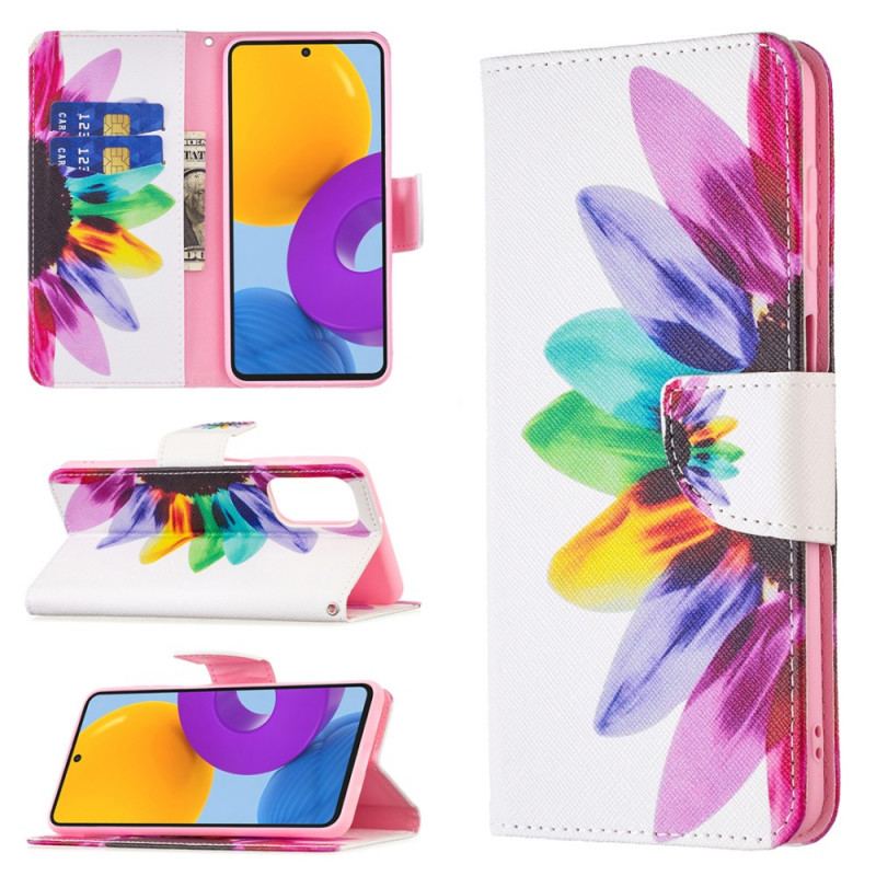 Capa De Couro Para Samsung Galaxy M52 5G Flor