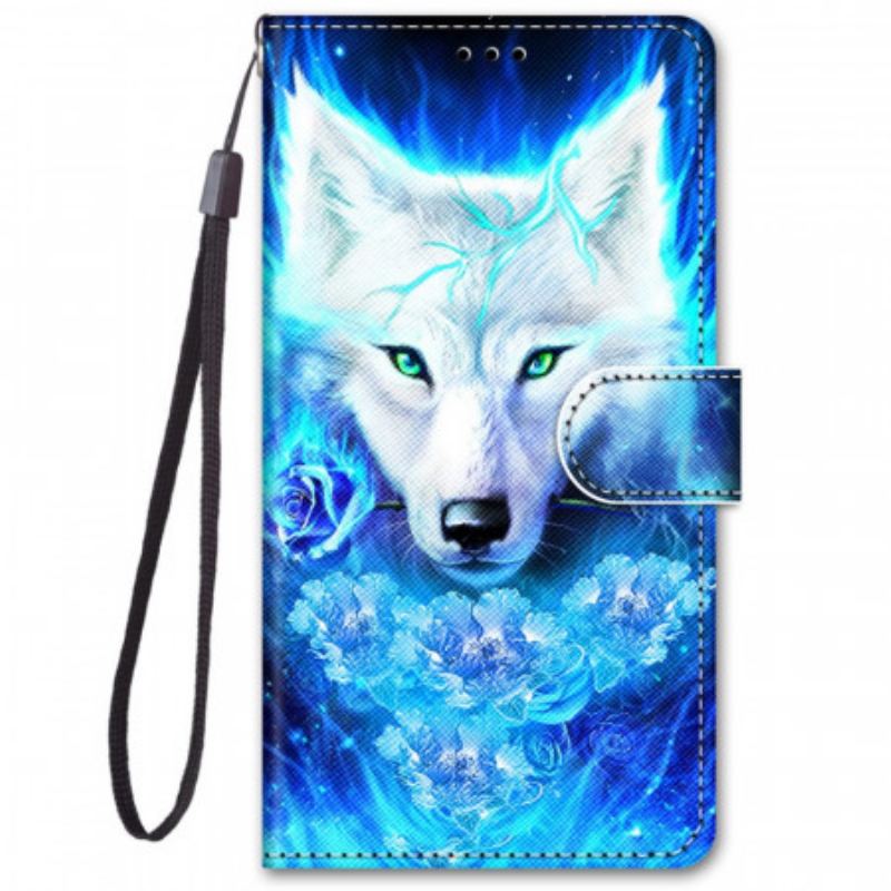 Capa De Couro Para Samsung Galaxy M52 5G Lobo Fluorescente