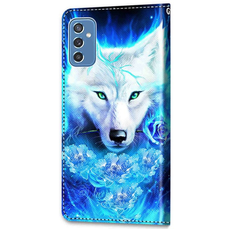 Capa De Couro Para Samsung Galaxy M52 5G Lobo Fluorescente