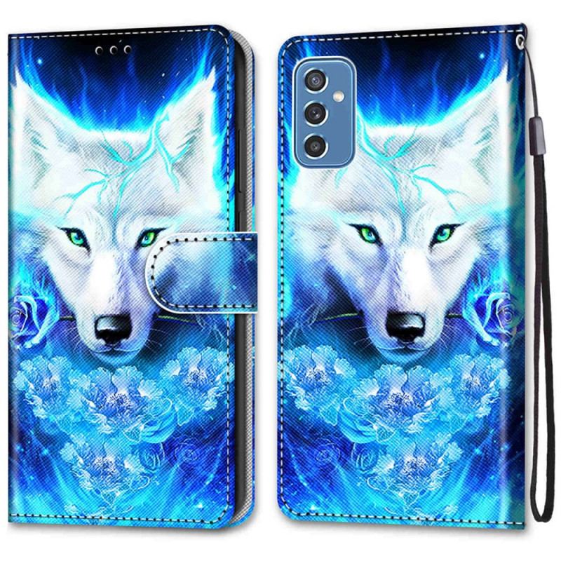 Capa De Couro Para Samsung Galaxy M52 5G Lobo Fluorescente