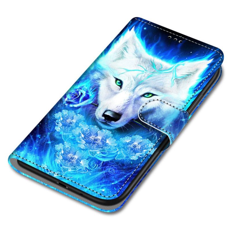 Capa De Couro Para Samsung Galaxy M52 5G Lobo Fluorescente