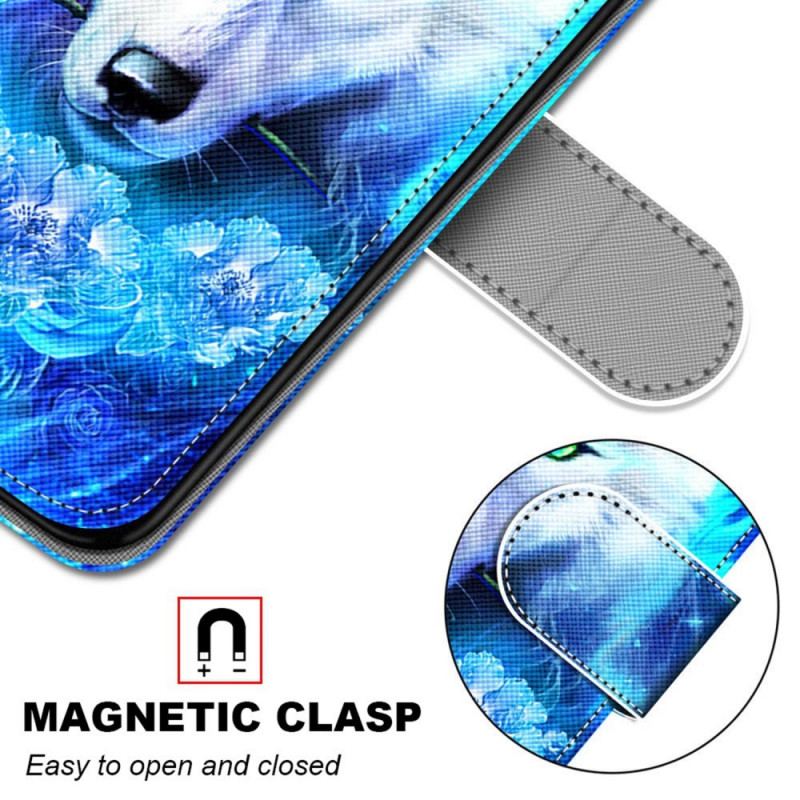 Capa De Couro Para Samsung Galaxy M52 5G Lobo Fluorescente