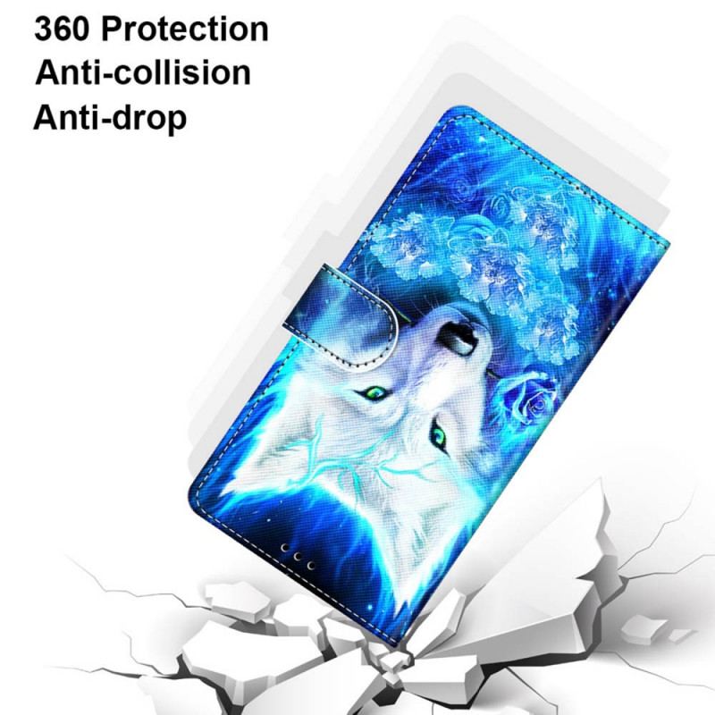 Capa De Couro Para Samsung Galaxy M52 5G Lobo Fluorescente