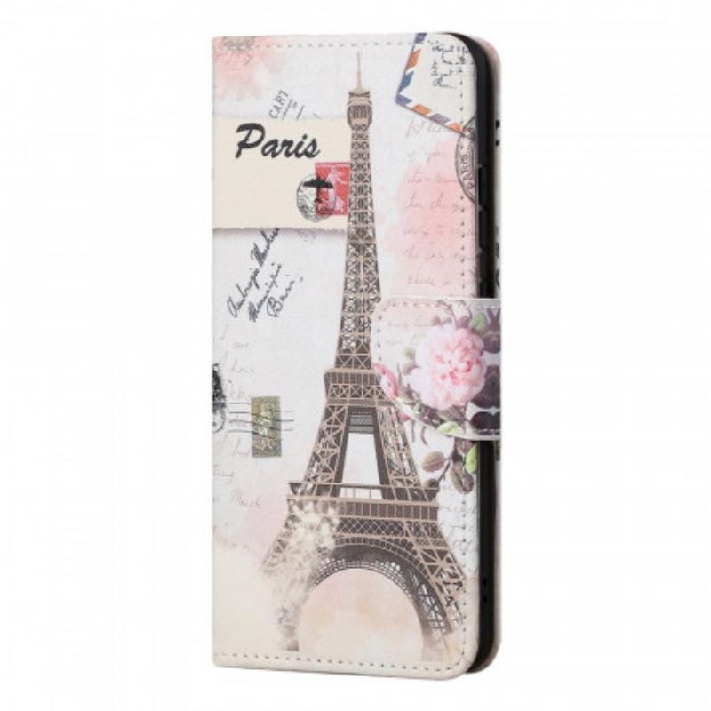 Capa De Couro Para Samsung Galaxy M52 5G Torre Eiffel Retrô