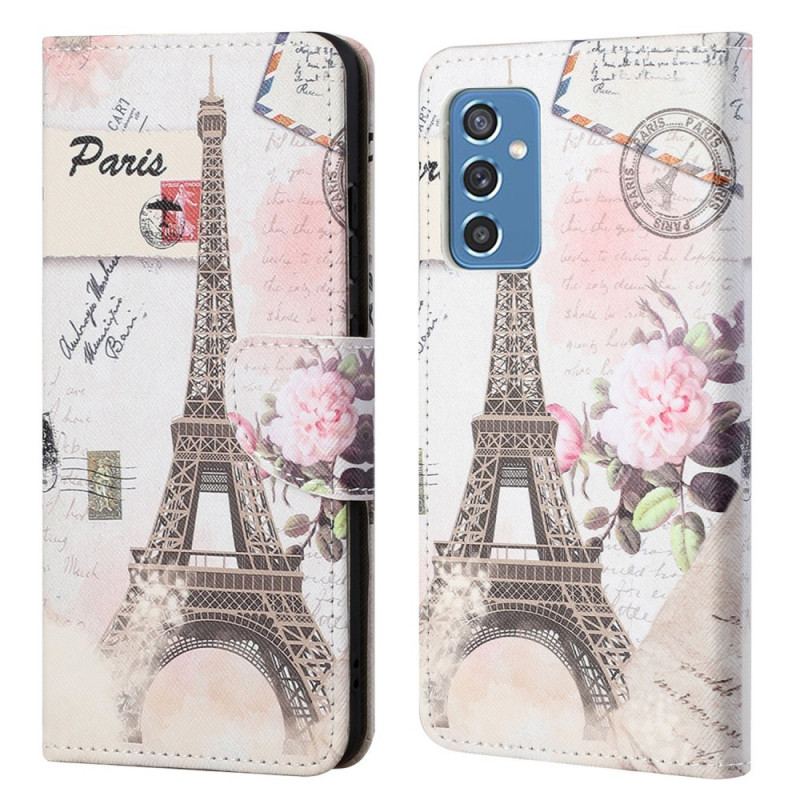 Capa De Couro Para Samsung Galaxy M52 5G Torre Eiffel Retrô