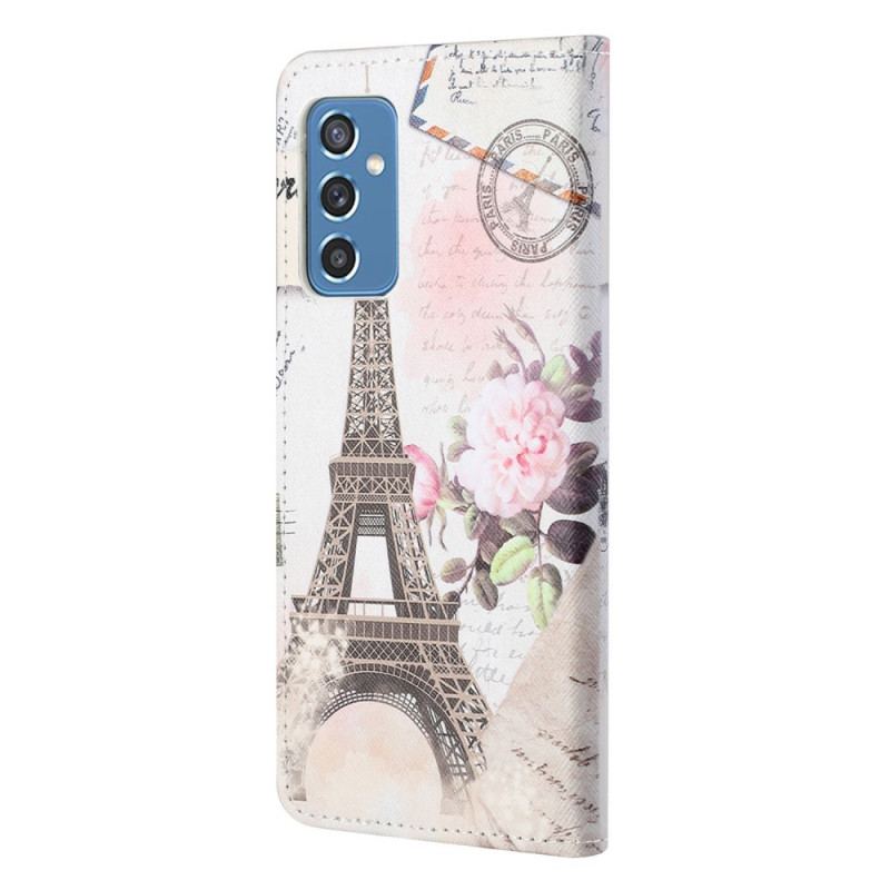 Capa De Couro Para Samsung Galaxy M52 5G Torre Eiffel Retrô