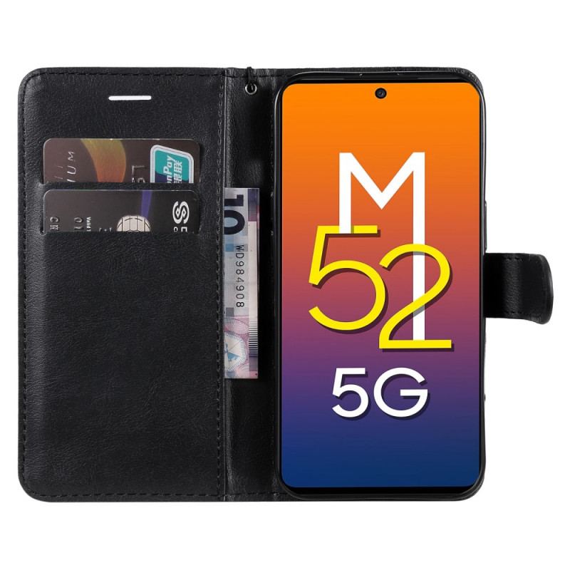 Capa Flip Para Samsung Galaxy M52 5G De Cordão Couro Fosco Com Tiras