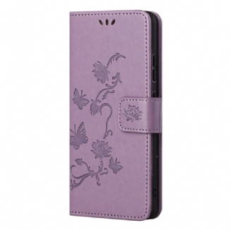 Capa Folio Para Samsung Galaxy M52 5G De Cordão Pulseira Borboletas E Flores