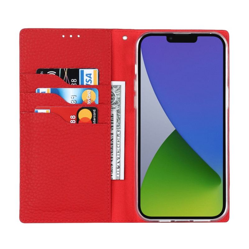 Capa De Celular Para iPhone 14 De Cordão Flip Correia De Couro Litchi Genuíno