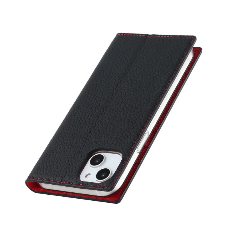 Capa De Celular Para iPhone 14 De Cordão Flip Correia De Couro Litchi Genuíno