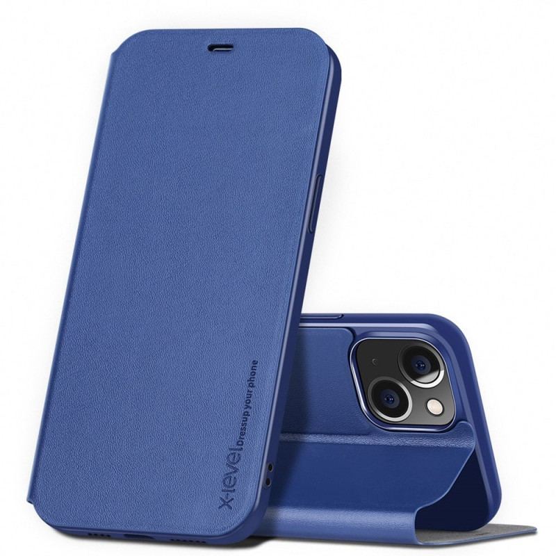 Capa De Celular Para iPhone 14 Flip Couro Falso Nível X