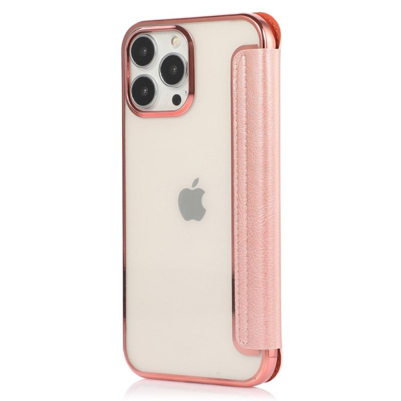 Capa De Celular Para iPhone 14 Flip Titular De Cartão De Couro Sintético