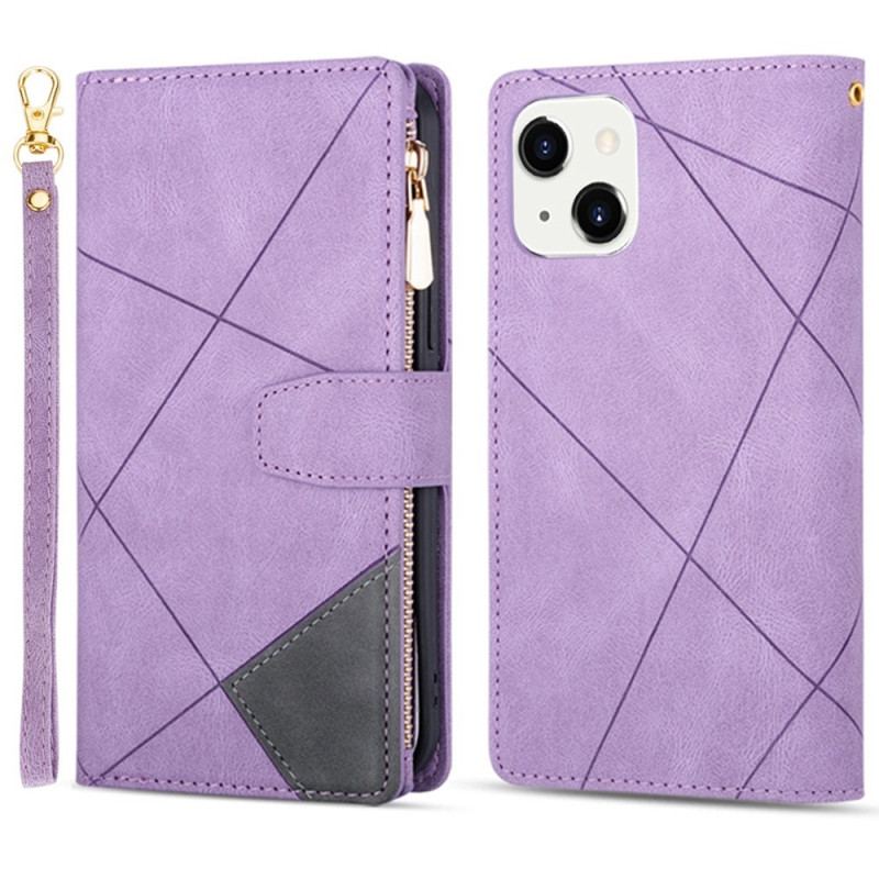 Capa De Couro Para iPhone 14 De Cordão Geometria Da Cinta