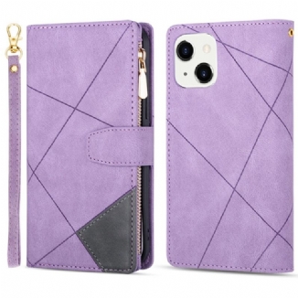 Capa De Couro Para iPhone 14 De Cordão Geometria Da Cinta