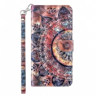 Capa De Couro Para iPhone 14 De Cordão Mandala Colorida Profissional Com Tiras