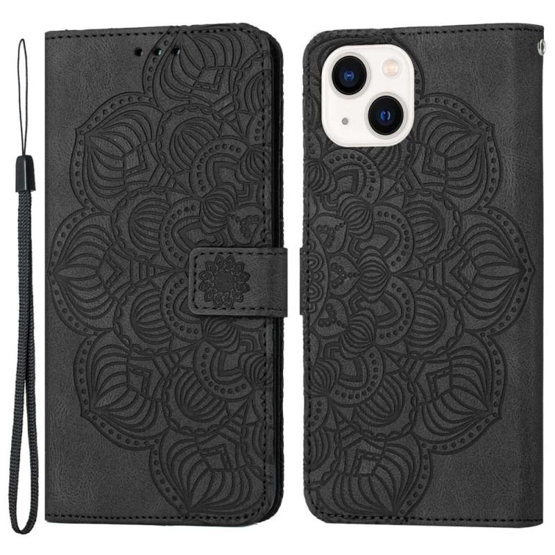 Capa De Couro Para iPhone 14 De Cordão Mandala Strappy