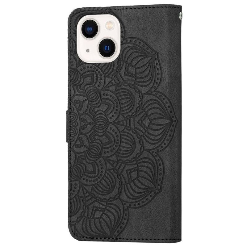 Capa De Couro Para iPhone 14 De Cordão Mandala Strappy