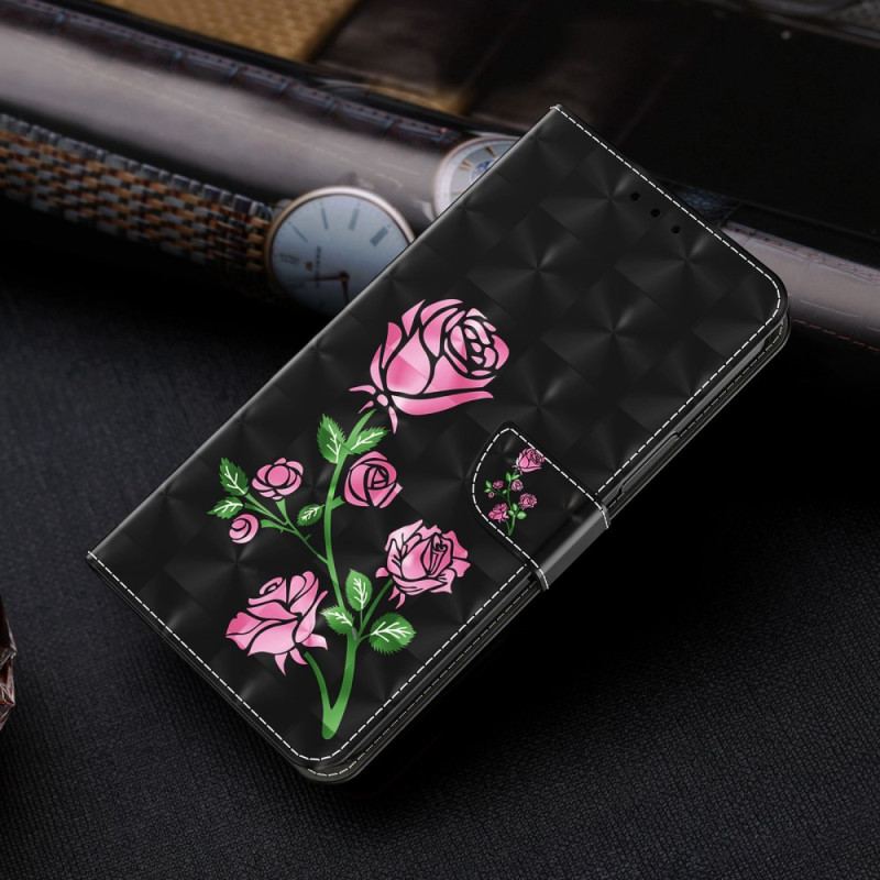 Capa De Couro Para iPhone 14 De Cordão Rosas De Alça