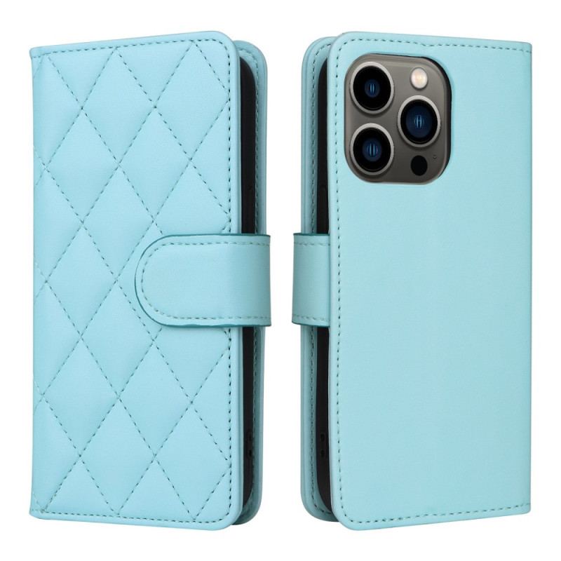 Capa De Couro Para iPhone 14 Estilo Acolchoado