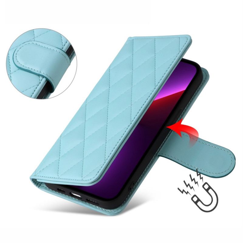 Capa De Couro Para iPhone 14 Estilo Acolchoado