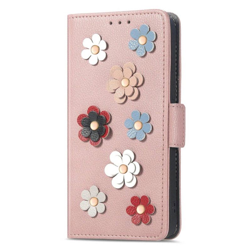 Capa De Couro Para iPhone 14 Flores Decorativas