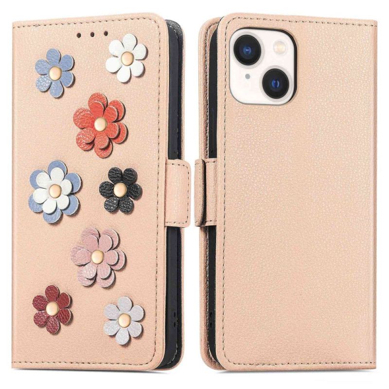 Capa De Couro Para iPhone 14 Flores Decorativas