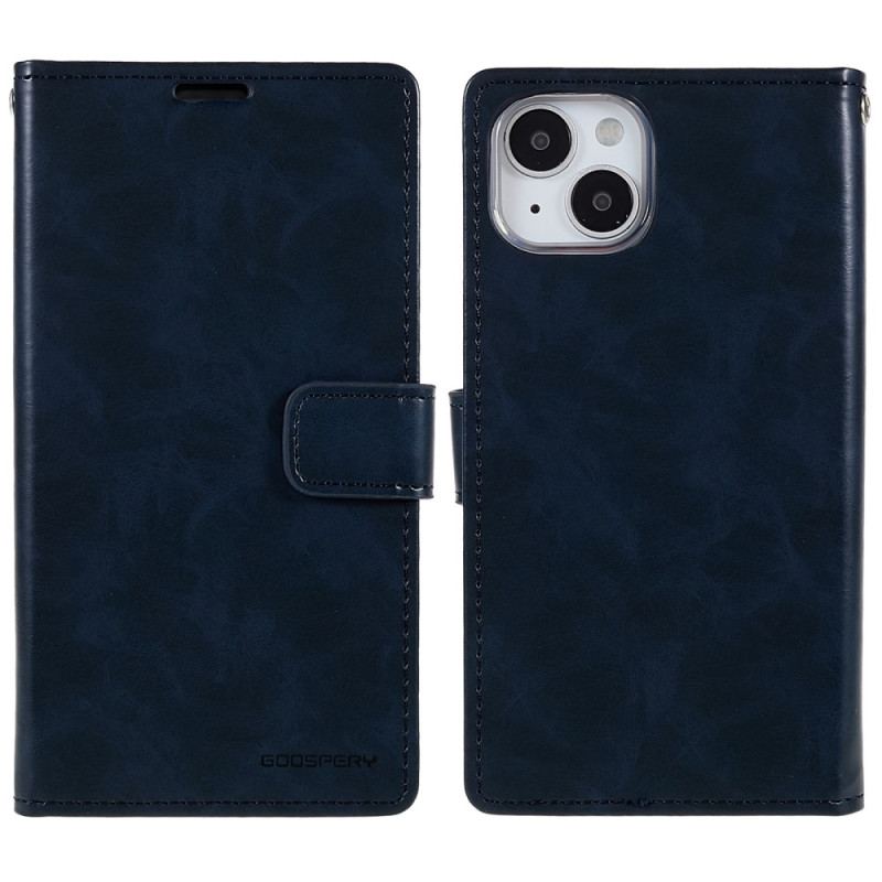 Capa De Couro Para iPhone 14 Lua Azul Mercúrio Goospery