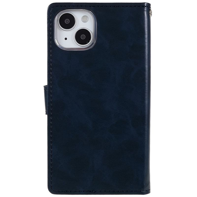 Capa De Couro Para iPhone 14 Lua Azul Mercúrio Goospery