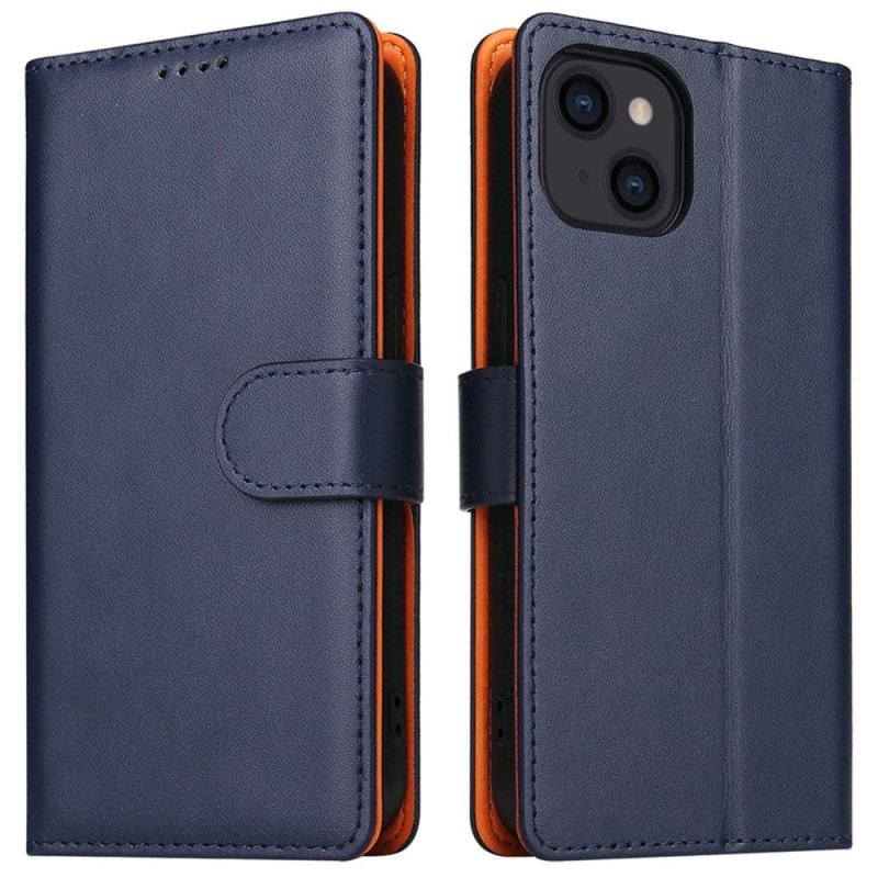 Capa Em Pele Para iPhone 14 Negócios Bicolores