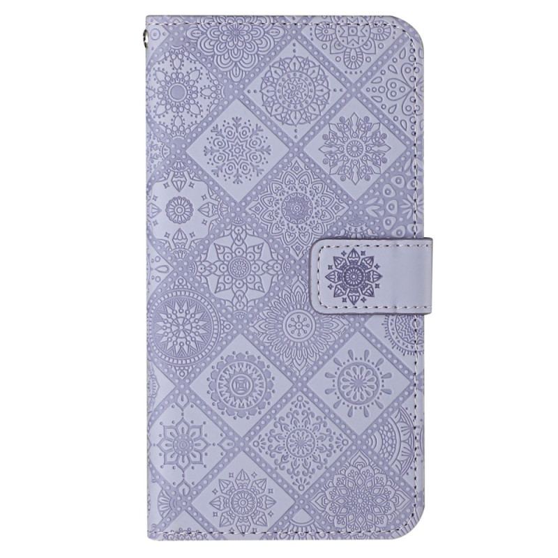 Capa Flip Para iPhone 14 De Cordão Padrão De Tapeçaria De Alça