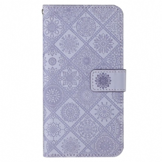 Capa Flip Para iPhone 14 De Cordão Padrão De Tapeçaria De Alça