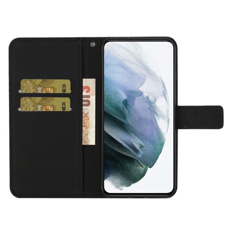 Capa Flip Para iPhone 14 De Cordão Padrão De Tapeçaria De Alça