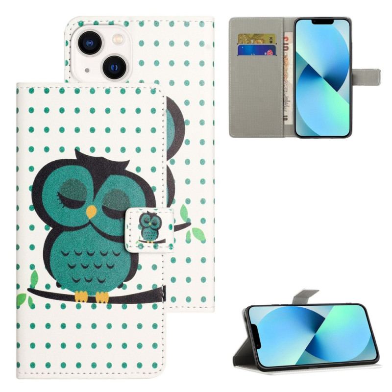 Capa Flip Para iPhone 14 Coruja Adormecida