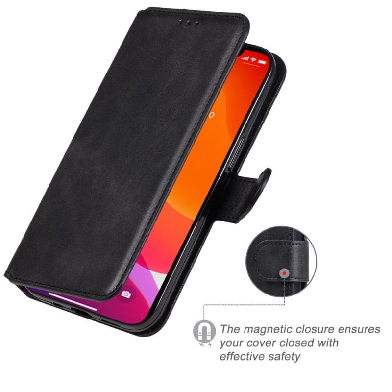 Capa Flip Para iPhone 14 Efeito Couro Retrô