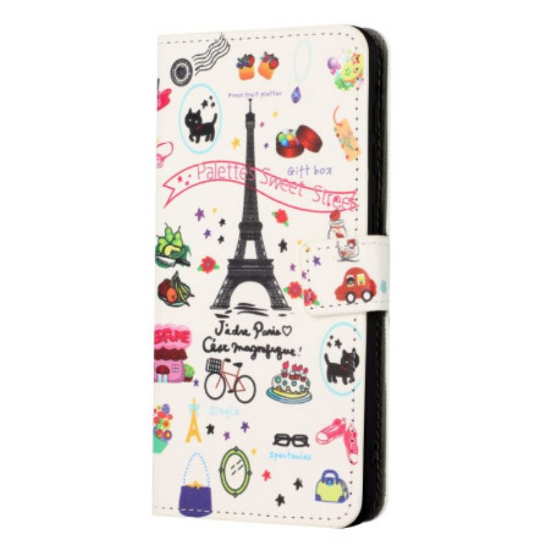 Capa Flip Para iPhone 14 Eu Amo Paris