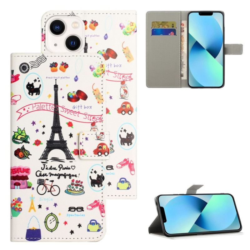 Capa Flip Para iPhone 14 Eu Amo Paris