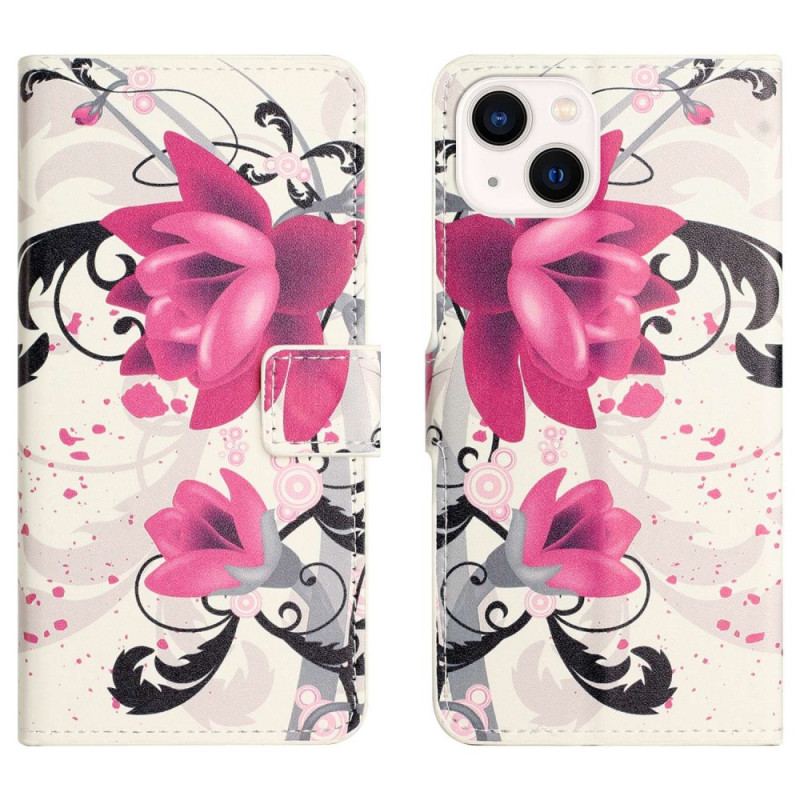 Capa Flip Para iPhone 14 Flores Tropicais