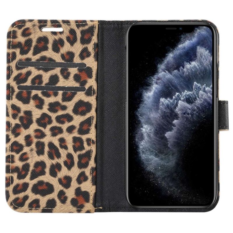 Capa Flip Para iPhone 14 Leopardo