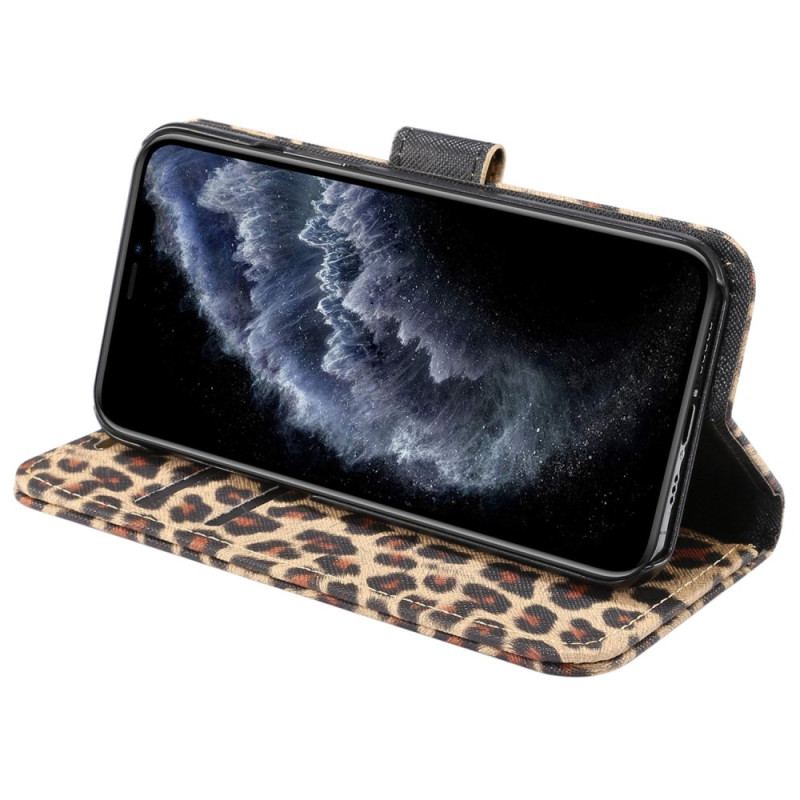 Capa Flip Para iPhone 14 Leopardo