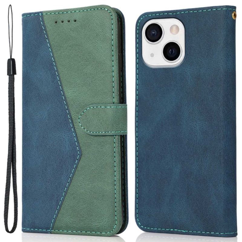 Capa Flip Para iPhone 14 Textura De Couro De Dois Tons