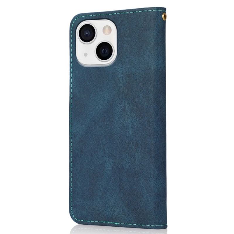 Capa Flip Para iPhone 14 Textura De Couro De Dois Tons