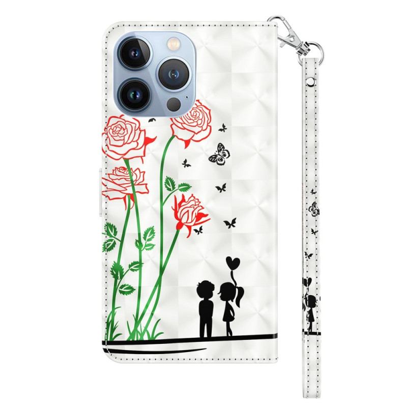 Capa Folio Para iPhone 14 De Cordão Cordão Dente-de-leão Love