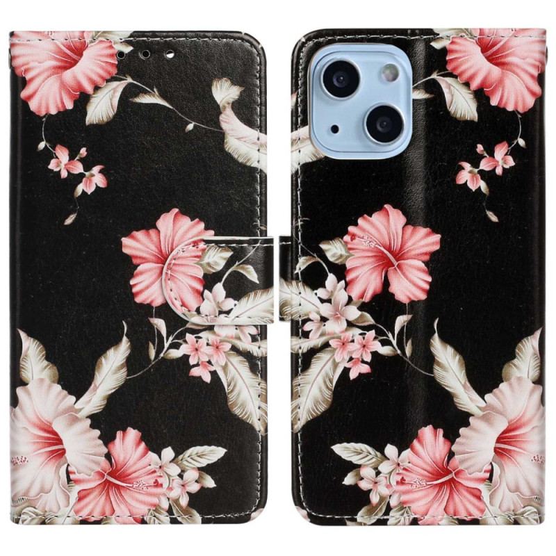 Capa Folio Para iPhone 14 Flores