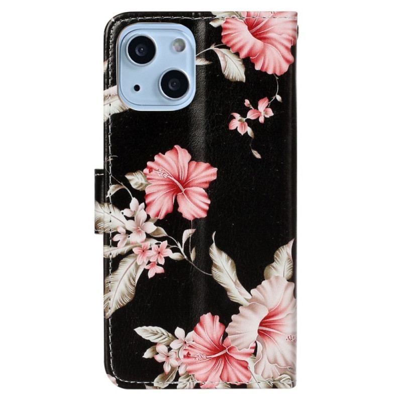 Capa Folio Para iPhone 14 Flores