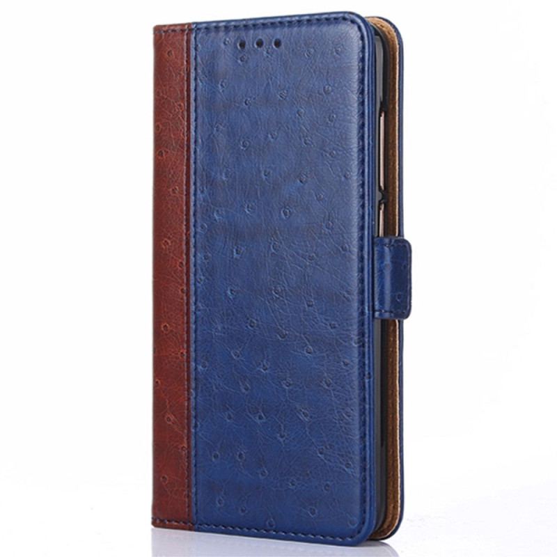 Capa Folio Para iPhone 14 Textura De Pele De Avestruz