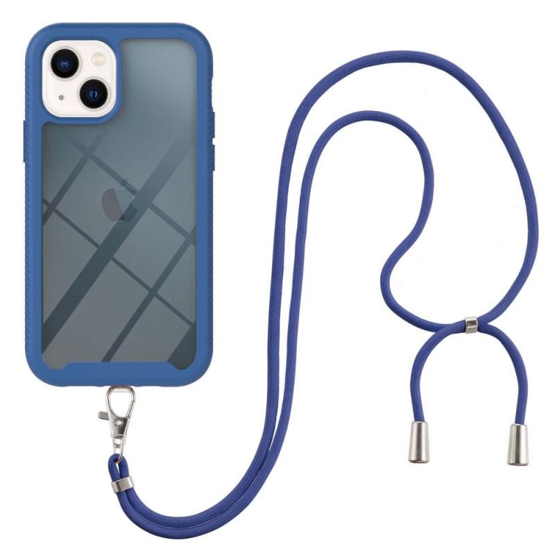 Capa Para iPhone 14 Híbrido Com Cordão E Contorno Colorido