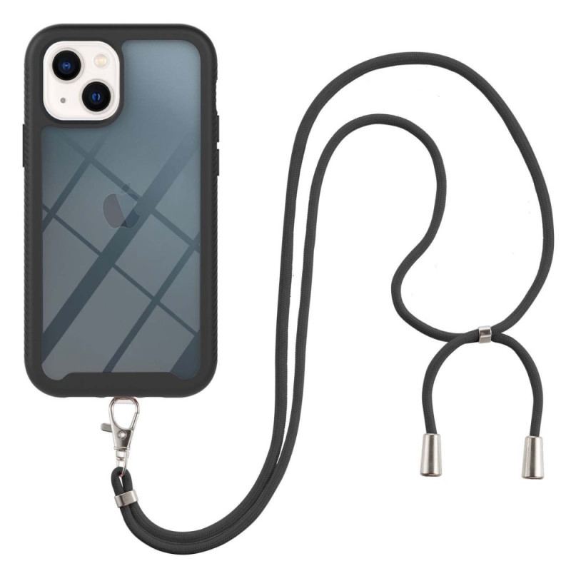 Capa Para iPhone 14 Híbrido Com Cordão E Contorno Colorido