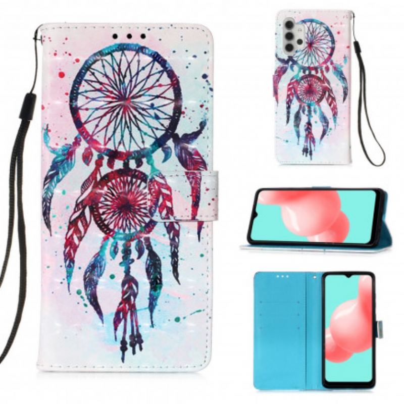 Capa De Couro Para Samsung Galaxy A32 5G Apanhador De Sonhos Aquarela