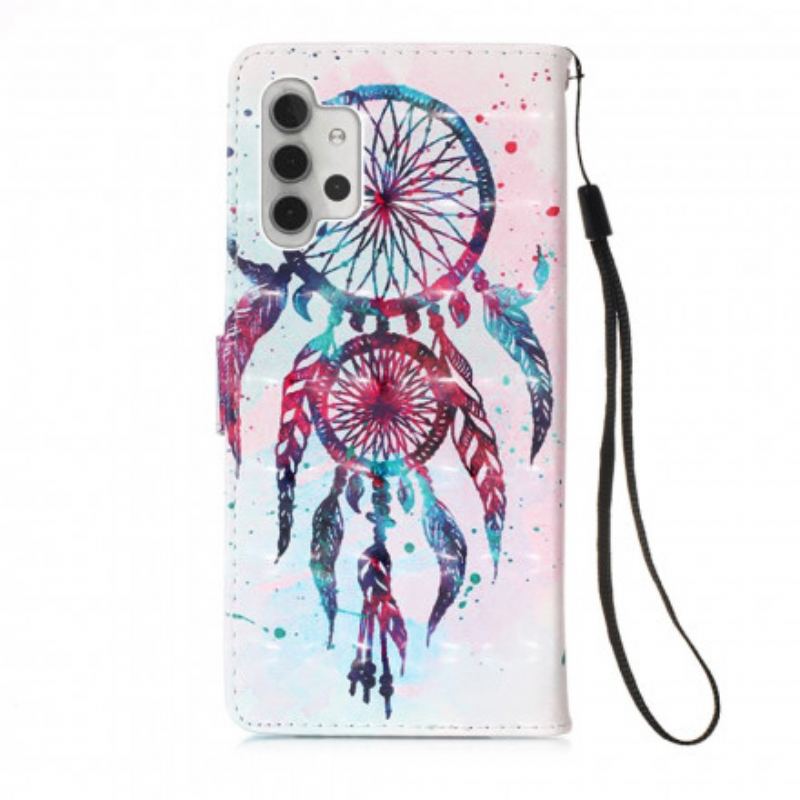 Capa De Couro Para Samsung Galaxy A32 5G Apanhador De Sonhos Aquarela