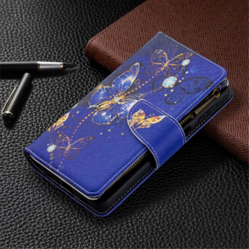 Capa De Couro Para Samsung Galaxy A32 5G Bolso Com Zíper De Borboletas